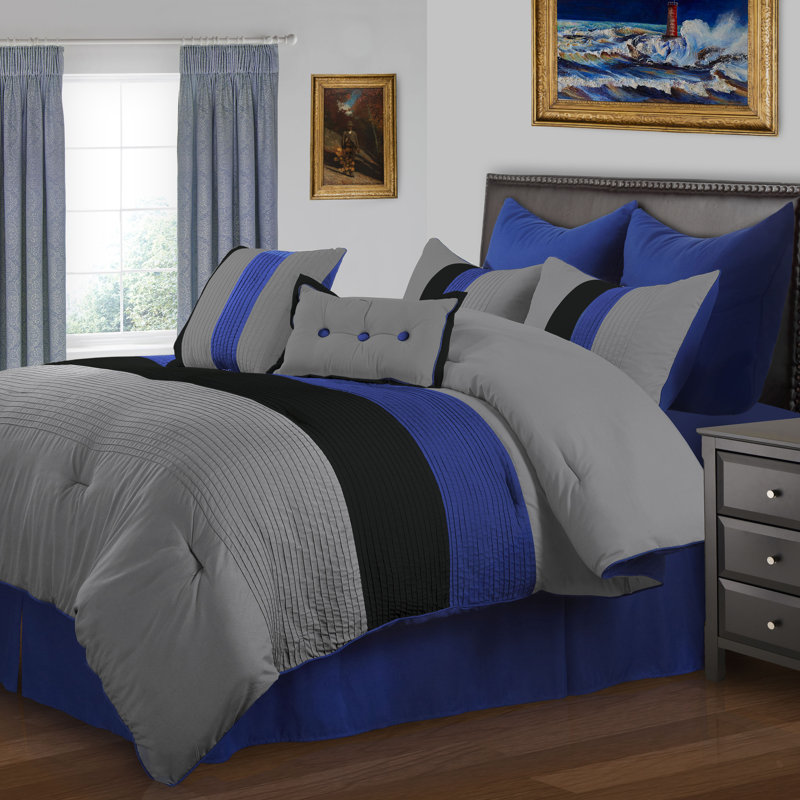  Reversible 8Pc Comforter Set, King, Blue