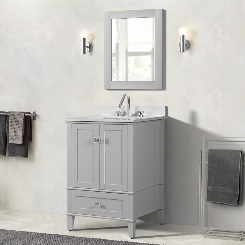 Alltawanna 25 in. Single Vanity Set with Quartz Top and Mirror, Light Gray