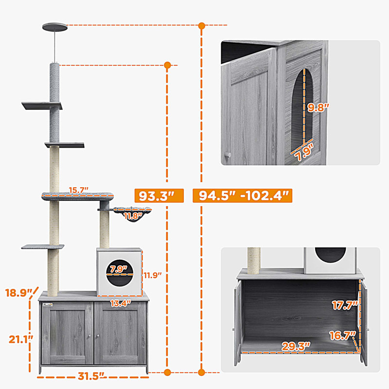 Cat Tree with Litter Box Enclosure, 2 in 1 Floor to Ceiling Cat Tower Litter Box Furniture with Condo