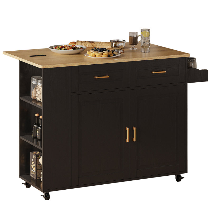 Winston Porter 47'' W Wooden Rolling Kitchen Island With Storage
