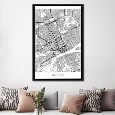 «Detroit Minimal Urban Blueprint Map», impression sur toile