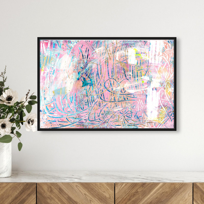 Oliver Gal Tenacious Spirit Abstract - Hand-Applied Glass Coat Framed Canvas Art, 16" H x 24" W, Black