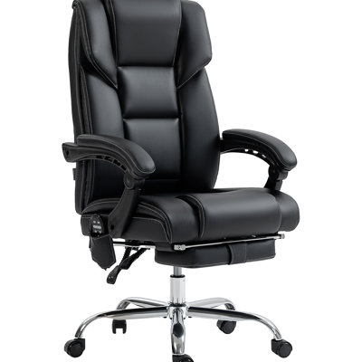 6 Vibration Recliner Chair With Adjustable Height, Footrest, Tilt, Heated Lumbar, Pu Leather, Black For Office Use Leather 6 Points, Seat Lumbar A Productive Workday