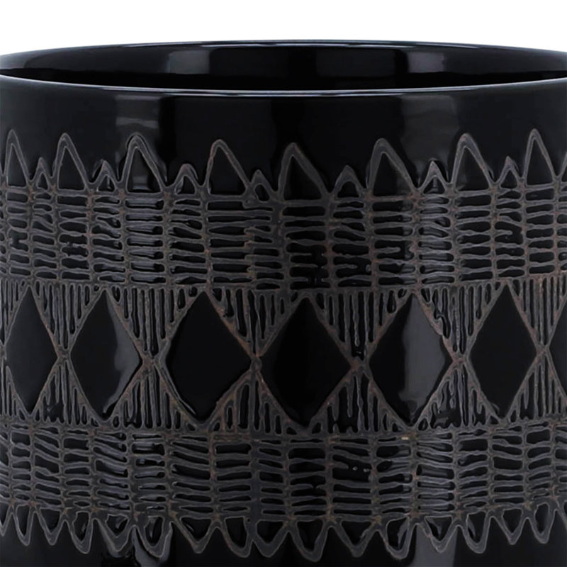 Pot à fleurs aztèque en céramique sur support en bois 8 po