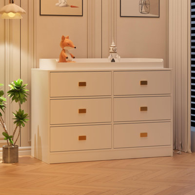 6 Drawer Baby Changing Table Dresser with Power Outlets, Pad & Removable Top