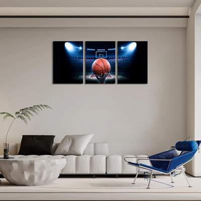 Canvas Wall Art Print - Basketball On Shadowy Court Sports Art - Wall Decor For Boys Bedroom