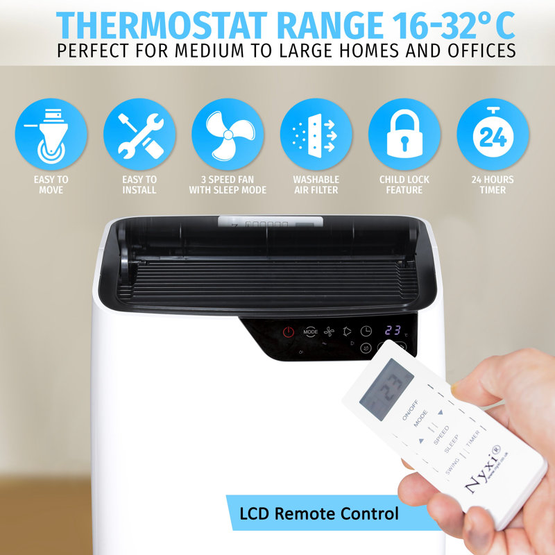 Nyxi 12000 BTU Portable Air Conditioner 3-in-1 with Dehumidifier and Fan Mode, 12000 BTUs