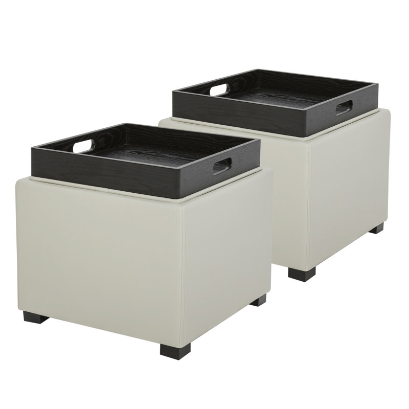 Brytnee Faux Leather Ottoman, Creamy Gray Faux Leather