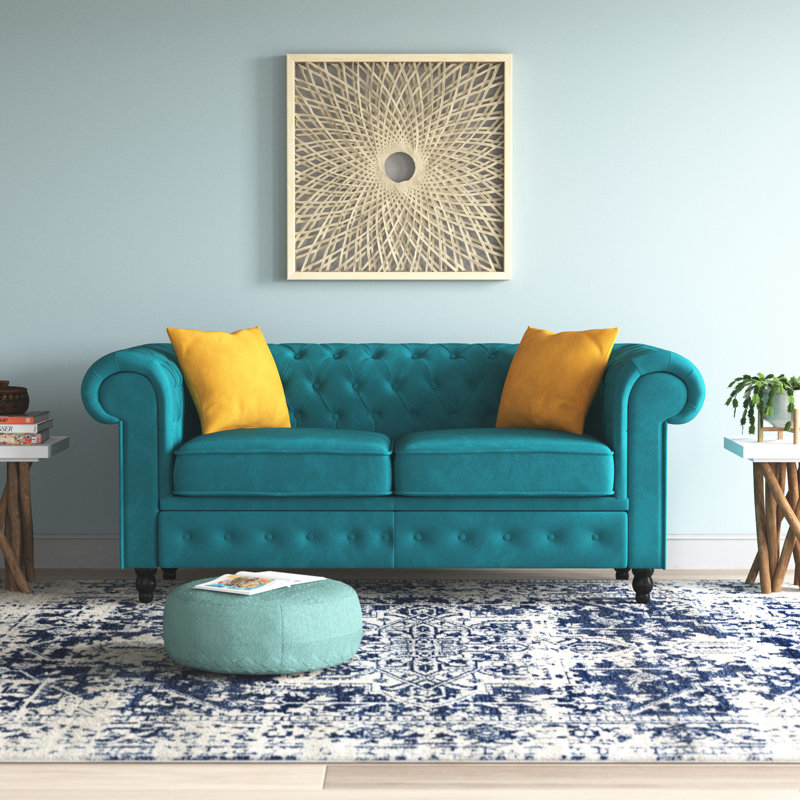 Frances 3 Seater Chesterfield Sofa Velvet, Ocean, 74cm H x 194cm W x 90cm D