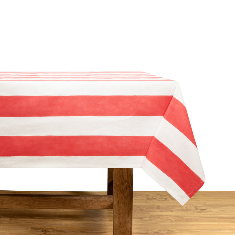 St. Tropez Handmade Striped Tablecloth, Red, 128" L x 71" W