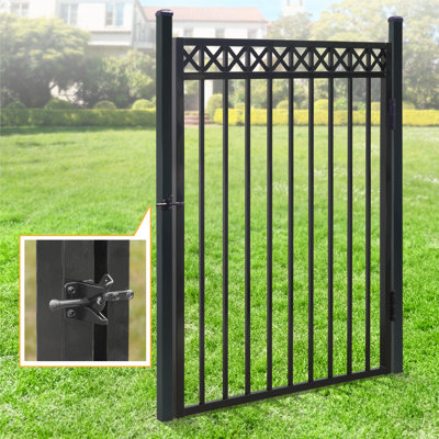 Fortress Building Products 4-ft H x 5-ft W Gloss Black Aluminum Spaced Picket Flat-top Erosion Arched Walk Gate Fence Gate