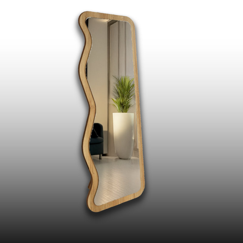 Unique Freestanding Curved Full Length Mirror, Natural