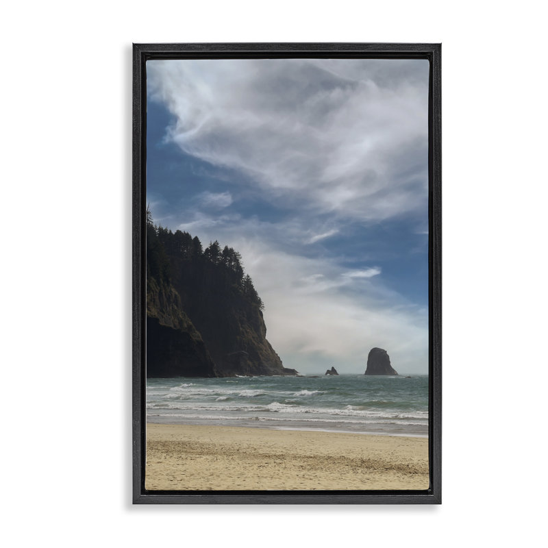 «Ocean Shore with Distant Cliff», art mural sur toile flottante, par Don Schwartz, Cadre flottant noir de jais