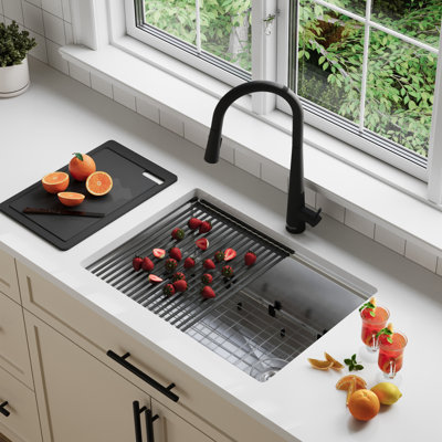 Undermount 27 inch Stainless steel Single Bowl Workstation kitchen Sink with Black Accessories
