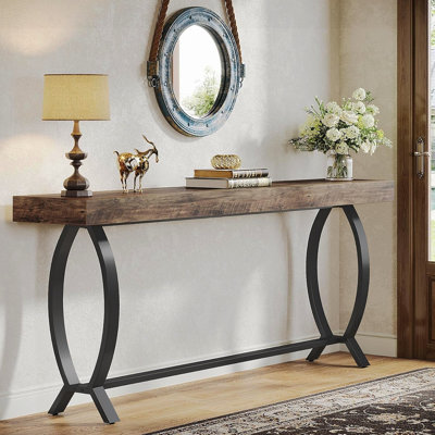 Console 70,87 "avec pieds en queue de poisson - canapé extra long derrière le canapé, table d'entrée étroite vintage pour le couloir et le salon, brun tabac vieilli