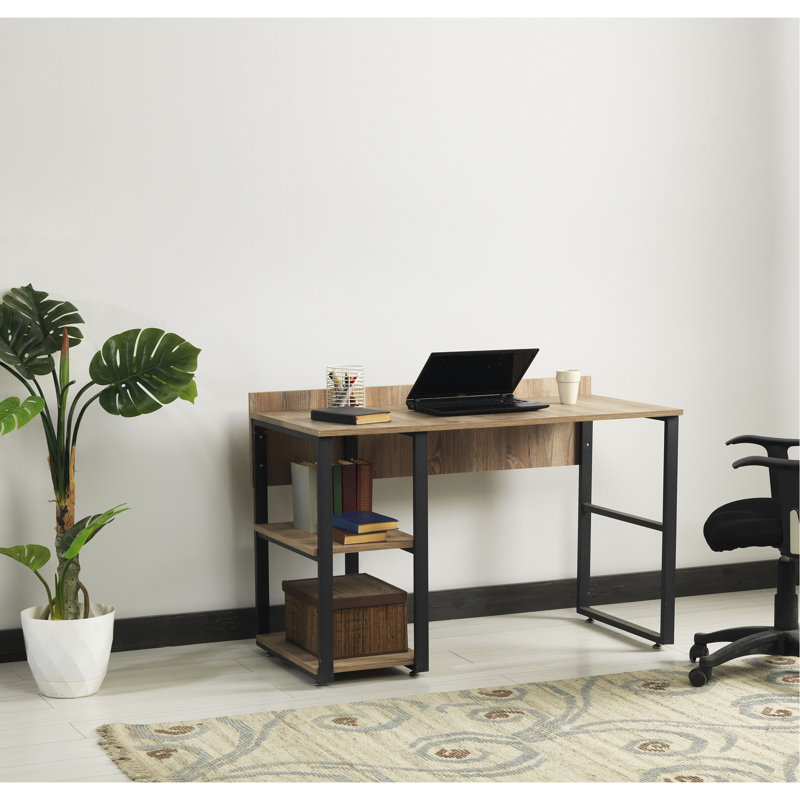 Bureau d'ordinateur et d'écriture avec plateau en bois noir 58 "à 2 tablettes Rasse