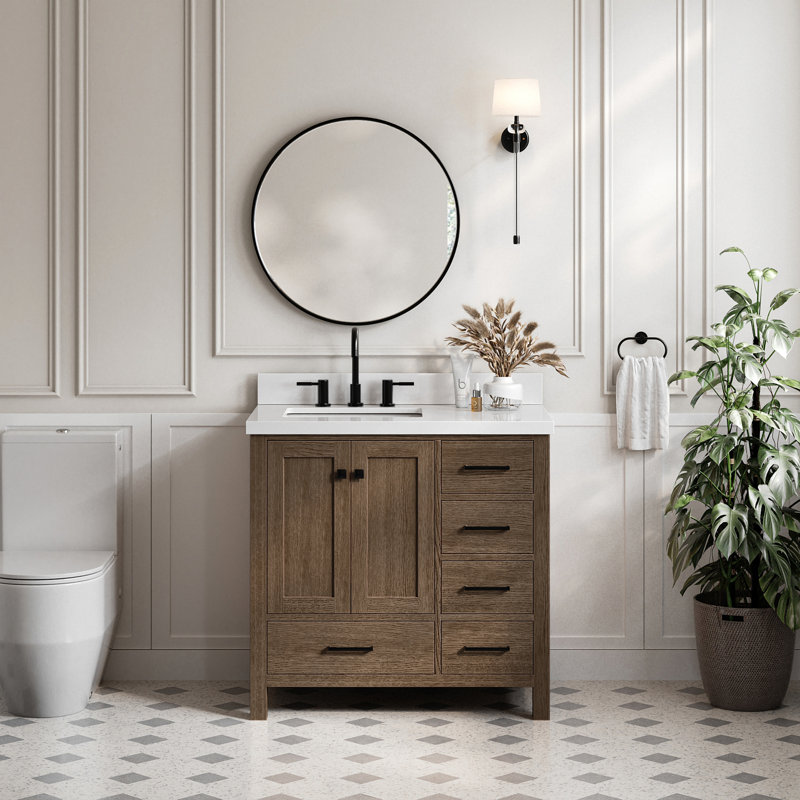 Ensemble de meuble-lavabo simple 37 po Grevera, Chêne brun, Rectangular