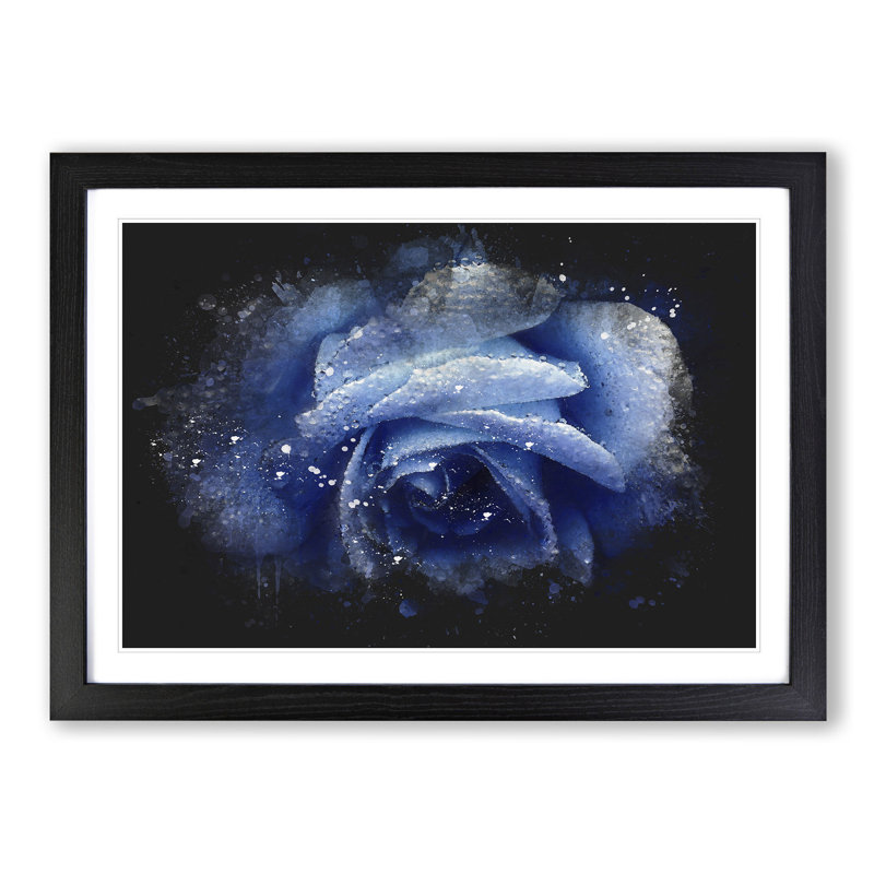 Blue Rose - Picture Frame Painting Print, 24cm H x 33cm W x 2cm D, Black Framed