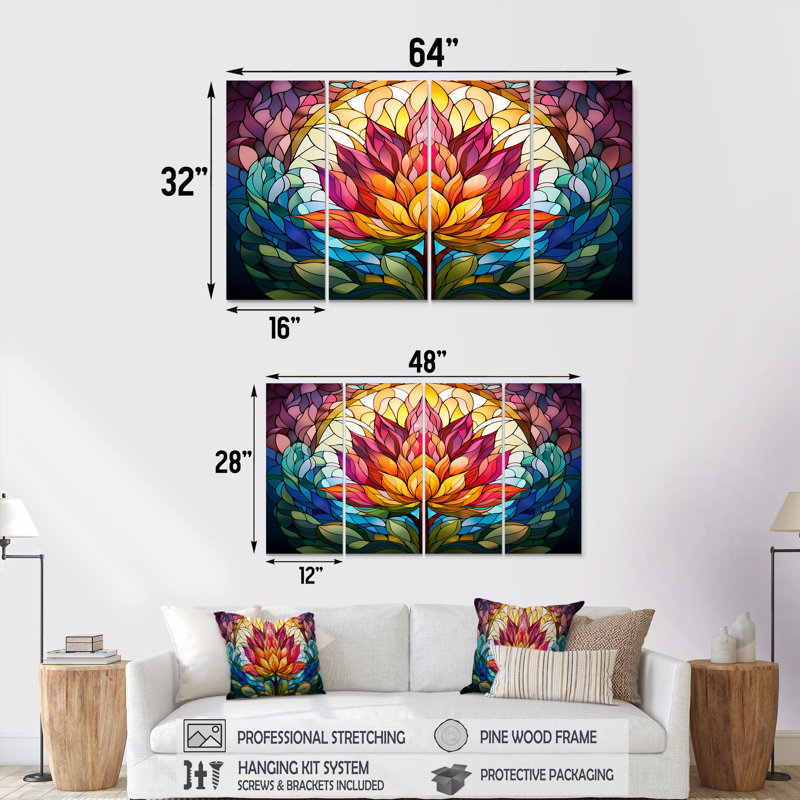 Tarcia - art mural lotus 4 pièces, H 28 po x l 48 po