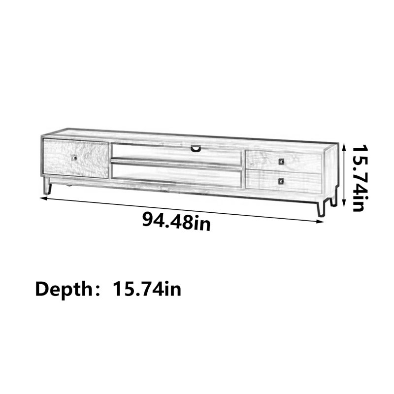 Meuble télé en noyer noir pur, H 15,74 po x l 94,48 po x P 15,74 po