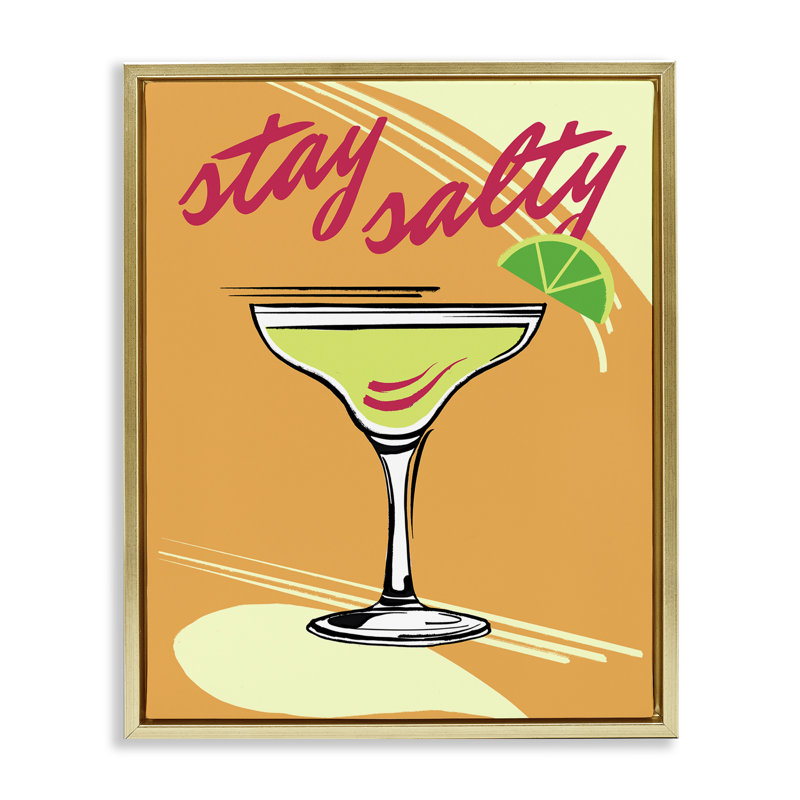 «Stay Salty Cocktail», art mural encadré par Elizabeth Medley, Cadre flottant métallique doré, H 31 po x l 25 po