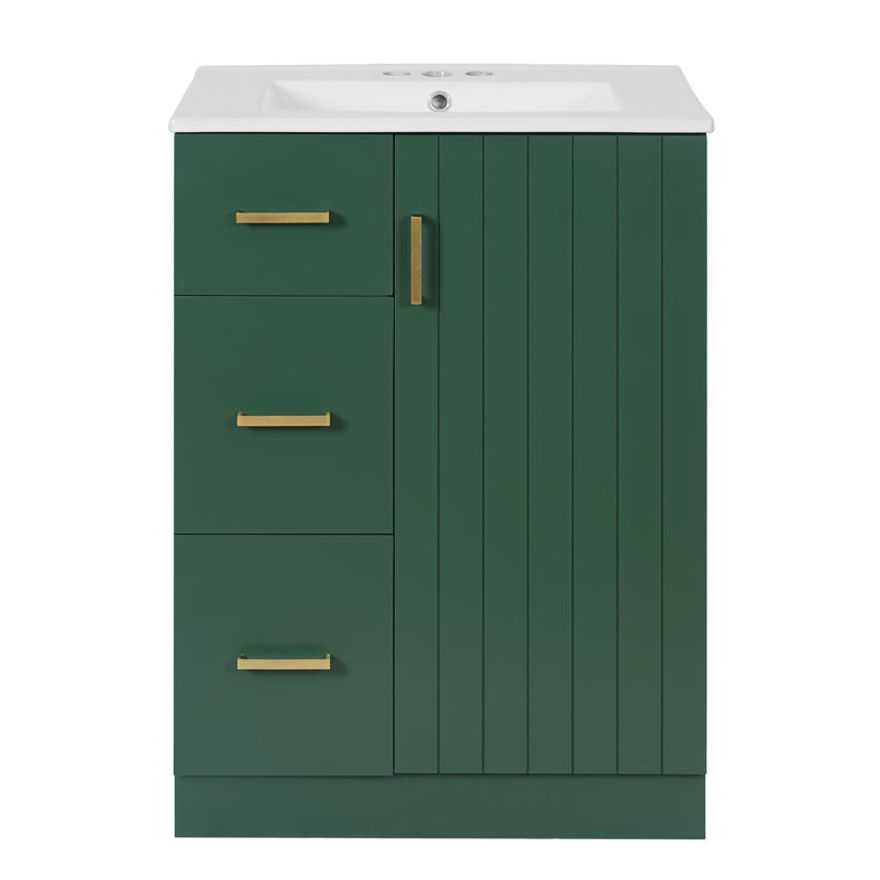 Meuble-lavabo autoportant de 24 po avec lavabo en céramique, Blanc