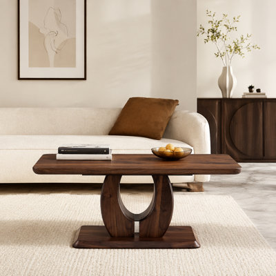 Table basse rectangulaire moderne en bois de noyer brun foncé Ajoutez une atmosphère calme et confortable à votre maison. Table basse en MDF, noyer, autocollant texturé brun foncé, table d'appoint.