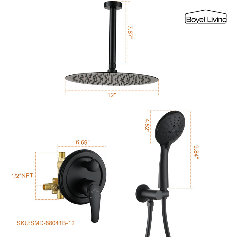 Système de douche complet avec valve brute, Noir mat