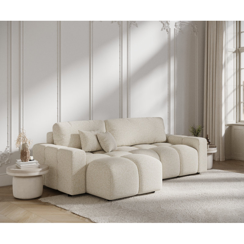4 Seater Sofa Bed, Cream Boucle