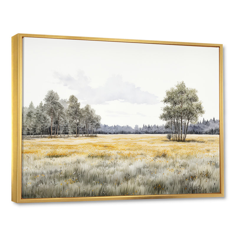 «Meadow Scenery Minimalisme II», reproduction sur toile, Cadre flottant doré, H 30 po x l 40 po x P 1,5 po