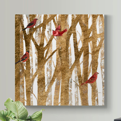 «Red Bird Christmas I», reproduction d'art sur toile tendue