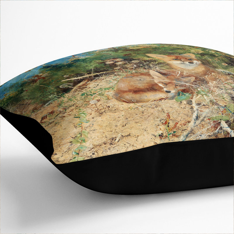 Fox Cubs Scatter Cushion, Black, 40cm H x 40cm W x 15cm D