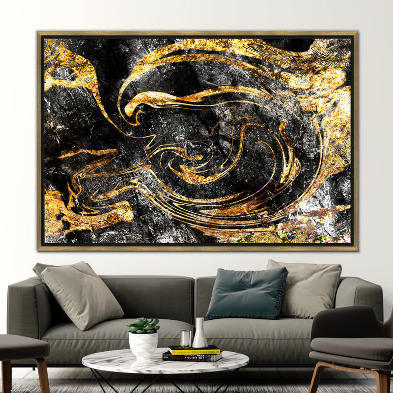 Modern Abstract Art Print on Canvas - Marble Fashion Wall Decor, 40 cm H x 60 cm W, Framed Print without Mat, Gold