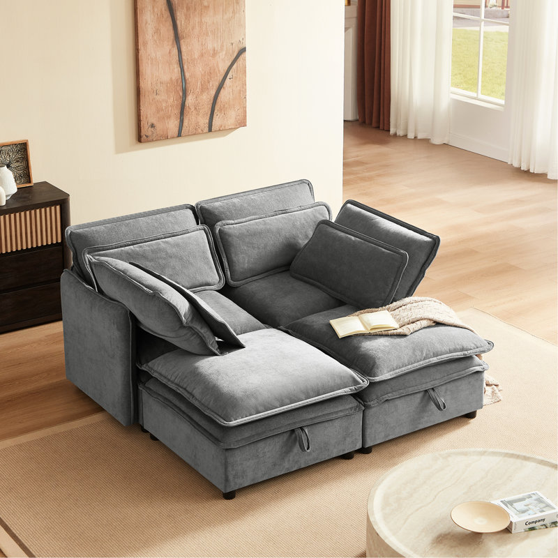 Coussin à double couche pour 4 sièges avec rangement Ustyle. Gris. Mousse + bourre en coton PP. Structure en pin et contreplaqué. Pour des espaces variés. Facile à assembler 4 coussins de rangement et de confort