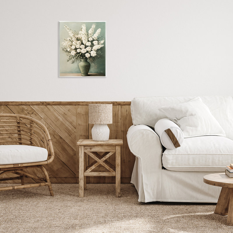 «White Florals in Green Vase», plaque murale par Petal Prints Design
