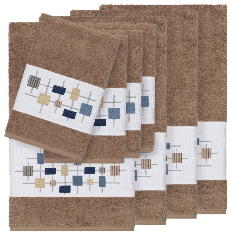 Khloe 100% Turkish Cotton Embellished Towel Set, Latte, 8 Piece Towel Set