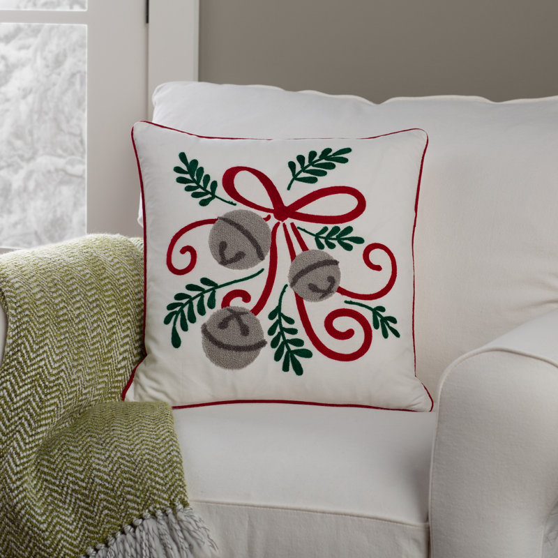 Verry Merry Embroidered Cotton Throw Pillow