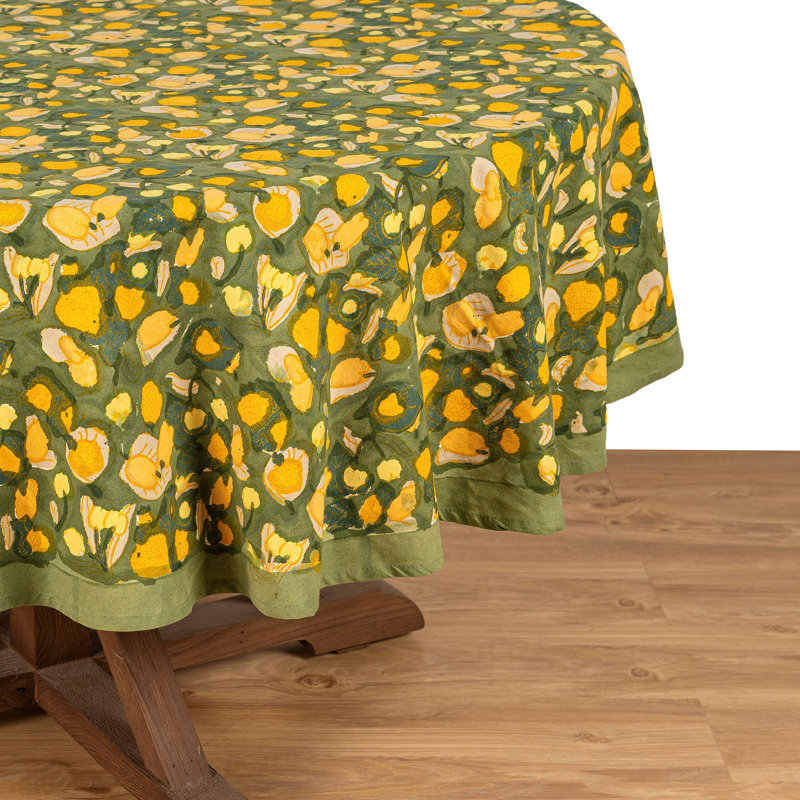 Fruit Handmade Floral Tablecloth, 70" x 70", Green/Yellow
