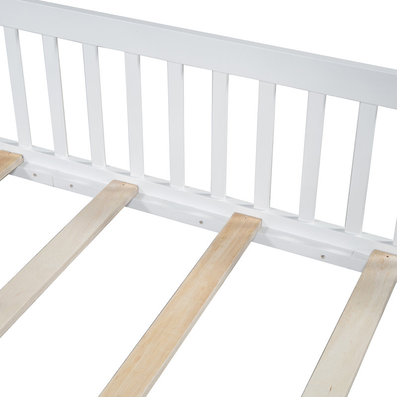 Lit plateforme en bois pleine grandeur avec garde-corps, blanc, Blanc