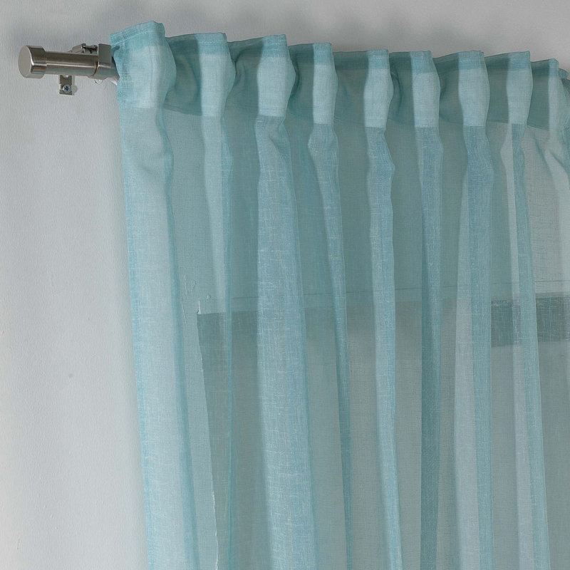 Extra Long & Extra Wide Faux Linen Sheer Curtain Single Panel, 140cm Width x 145cm Drop, Blue