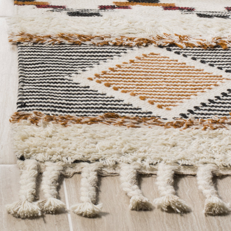 Tapis ivoire / gris en laine / coton noué à la main de style sud-ouest Bakerhill, Rectangle 4 pi x 6 pi