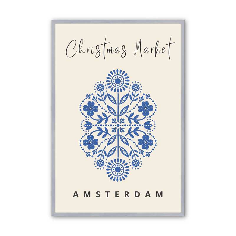 Affiche de marché de Noël III, H 11,25 po x l 9,25 po, Cadre simple en chrome poli poli