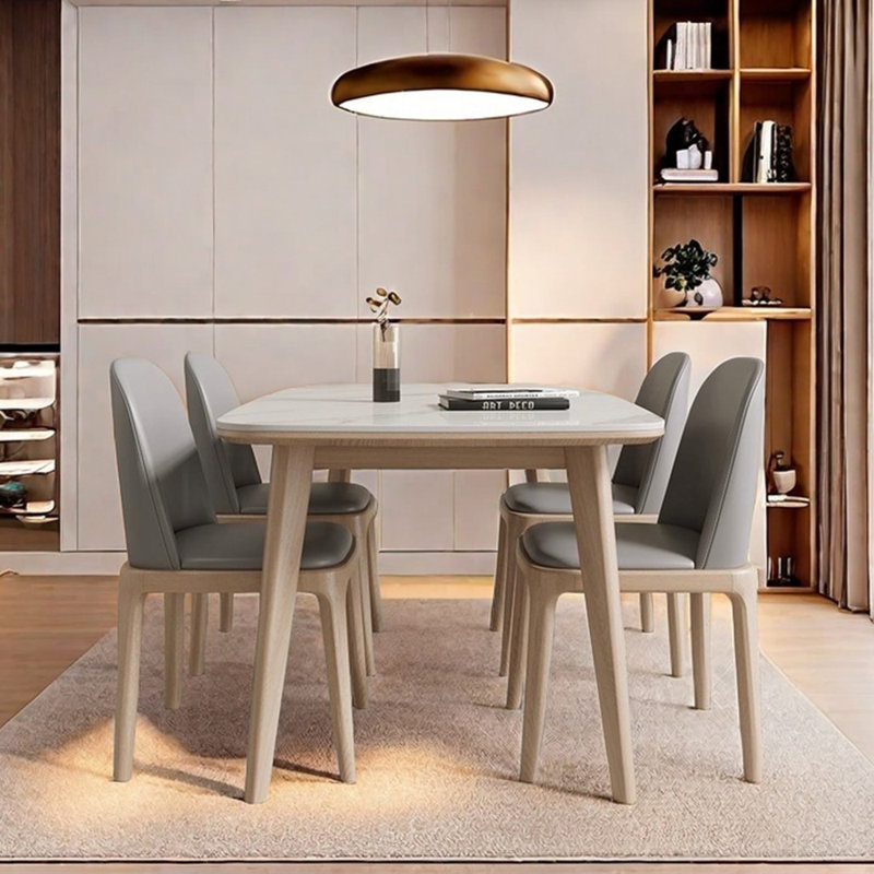 Contemporary Oak Dining Set with Chairs, 29.52"H x 59.05"L x 31.49"W