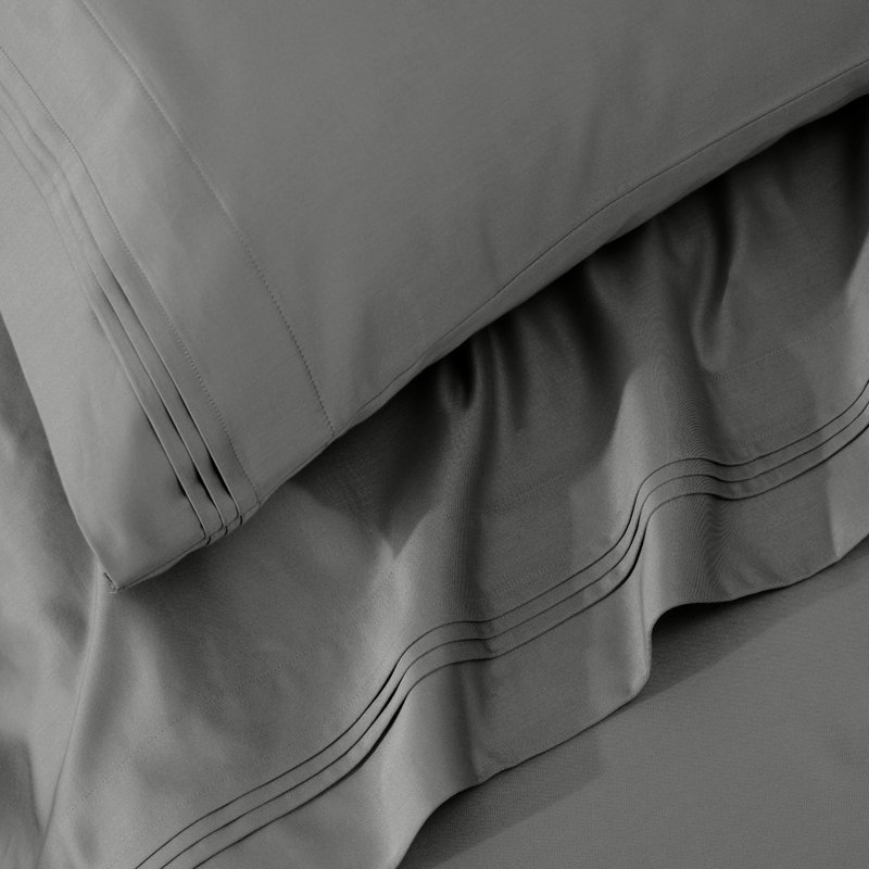 Ensemble de taies d'oreiller de couleur unie en coton égyptien certifié 650 fils Aldin, Très grand lit, Gris