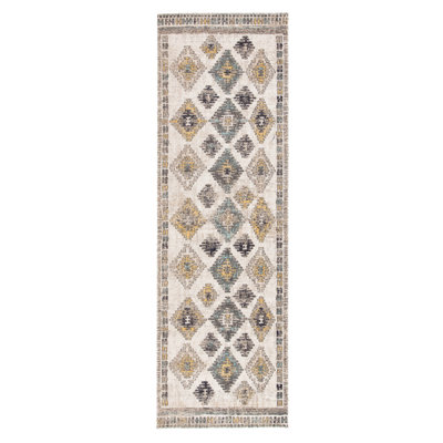 Tapis de couloir intérieur / extérieur bleu / jaune Jaipur Living Dez (2 pi 8 po x 10 pi)
