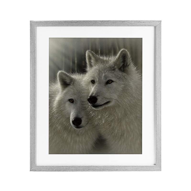 «Sunlit Soulouses Wolves», reproduction sous verre encadrée, conception par Collin Bogle, Cadre de ferme gris