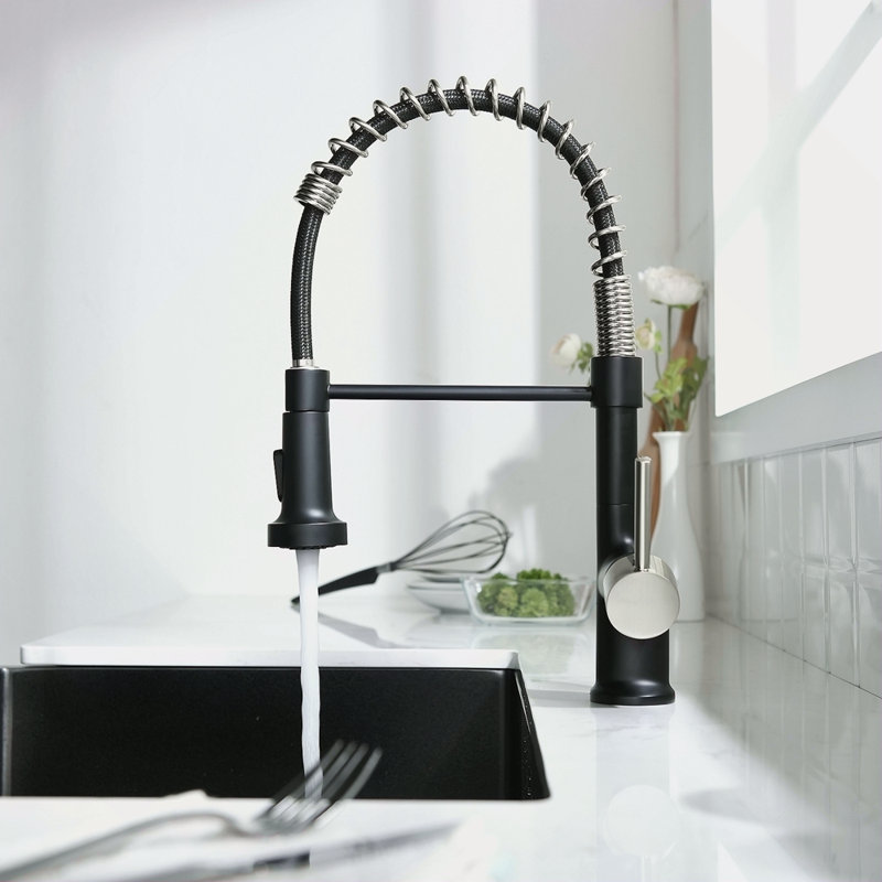 Commercial Black And Nickle Kitchen Faucet With Pull Down Sprayer, Single Handle Single Lever Kitchen Sink Faucet