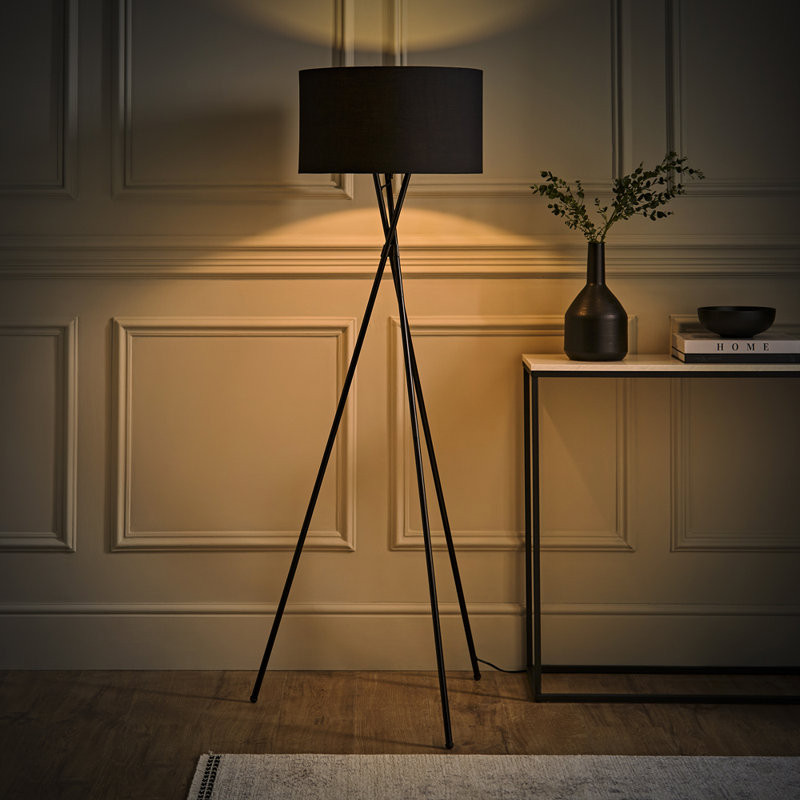 Misner 155cm Camden Tripod Floor Lamp with Large Reni Shade, Black, No, Black 