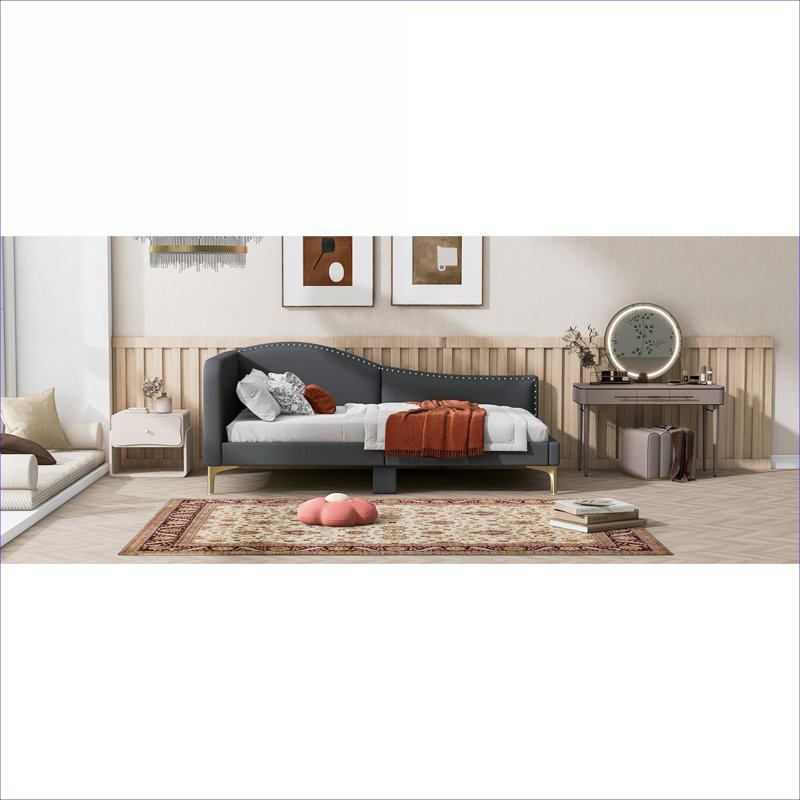 Pour les petits studios, chambres d'amis et bureaux à domicile Lit simple tapissier moderne tapissier gris froid