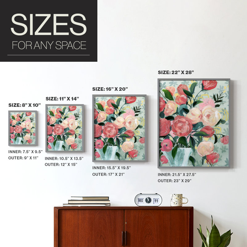 «Painted Posies I», reproduction encadrée de qualité supérieure - prête à être accrochée - aucun clou requis - aucun clou requis